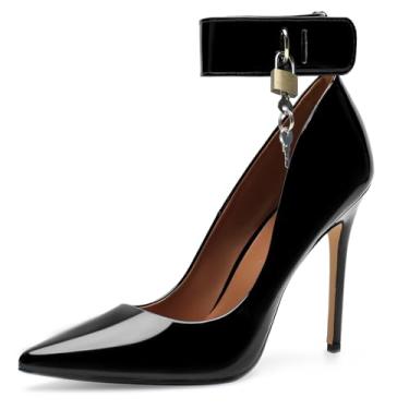 Imagem de HAOZHAOTOU Sapato masculino unissex de salto alto com bico fino, sapato de festa social, Preto-bloqueável, 10 Women/9 Men