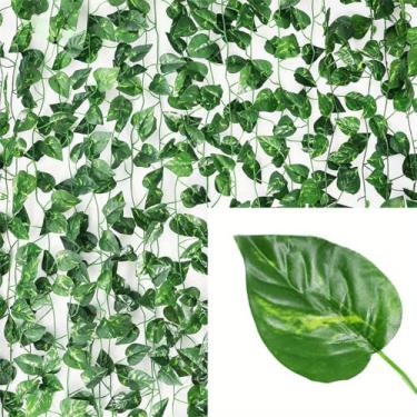 Imagem de 2 peças de folhas de hera verde para pendurar na parede, vegetação artificial realista para casa, jardim, casamento e decoração de festa - fácil de instalar, perfeita para uso interno e externo (b)