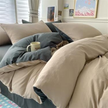 Imagem de XLCZMYL Jogo de cama de algodão sólido com lençol de capa de edredom fronhas casal solteiro king queen casal casal casal tamanho solteiro, cinza camelo leite, 220 x 240 4 peças