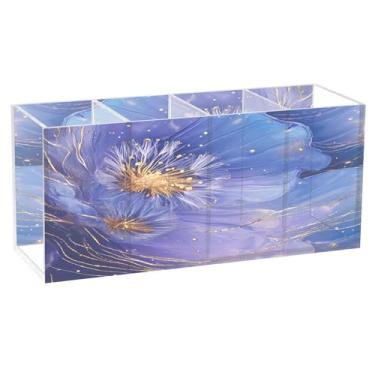 Imagem de CEBUGI Suporte de caneta de acrílico com 4 compartimentos, organizador de lápis transparente, suporte de pincel de maquiagem, pintura de tinta, para armazenamento em mesa de escritório em casa