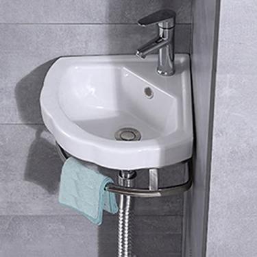 Imagem de Lavatório de parede de cerâmica pequena pia de banheiro triângulo branco suporte de parede pias de lavanderia de cerâmica vaso de porcelana