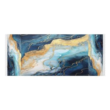 Imagem de Wassud Capas de lavadora e secadora de mármore dourado azul, protetor de lavadora com sacos de armazenamento, capa de geladeira à prova de poeira com bolsos para lavanderia doméstica, cozinha, 120 x