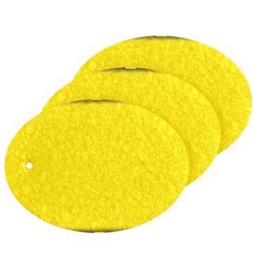 Imagem de Wassud Esponja de polpa de madeira com bordas amarelas para pratos, pacote com 3 esponjas de cozinha para limpeza, esfregão resistente para panelas antiaderentes, esponjas de lavar louça para pia