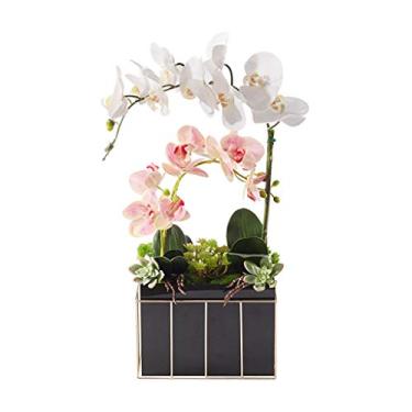 Imagem de LMJYU Flores decorativas, modernas, minimalistas, simulação de orquídea borboleta, flor de metal elétrico, azul, casamento familiar, planta artificial