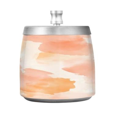 Imagem de Wassud Cinzeiro para cigarros, interior, exterior, padrão pêssego, cinzeiro, com tampa, aço inoxidável, à prova de vento, inodoro, mesa, cinzeiro, casa, escritório, pátio, varanda, decoração