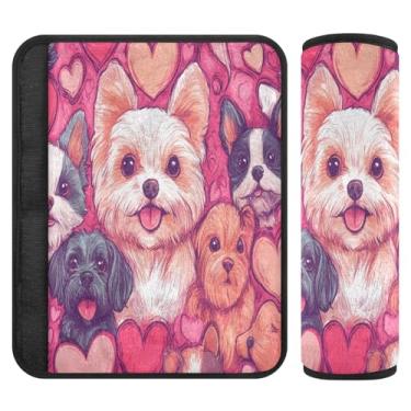 Imagem de Burbuja Capa para cinto de segurança de carro com coração Valentine Dogs Protetor de cinto de segurança de carro macio confortável para alça de ombro de assento de carro, 1 par pequeno