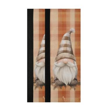 Imagem de ElliTarr Conjunto de 2 capas de maçanetas de geladeira para micro-ondas, protetor de decoração feito à mão para geladeira, forno, lava-louças, decorativo, lavável, laranja, ação de graças, xadrez