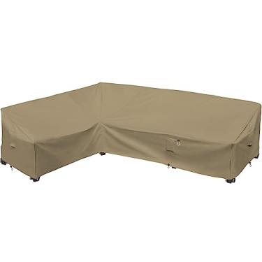 Imagem de Capa de sofá secional para uso externo resistente, 200 cm x 28 cm Capa de sofá secional de pátio 600D à prova d'água, capa de móveis para pátio de gramado (Cáqui do deserto, em forma de L virado para a esquerda-83 x 115)