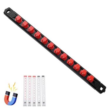Imagem de Reniteco Organizador de soquete magnético, trilho de soquetes ABS de 1/5.1 cm, suporte de soquetes resistentes, kit de rack de soquete de 1/2 polegada x 14 clipes
