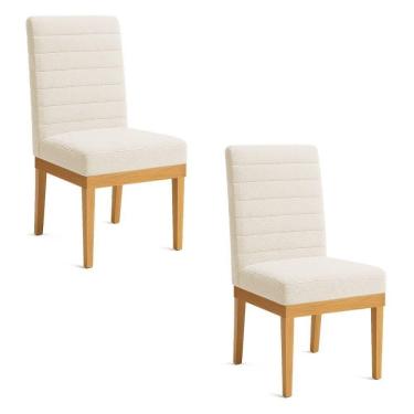 Imagem de Kit 2 Cadeiras De Jantar Solana Boucle Bege Base De Madeira - Pallazio