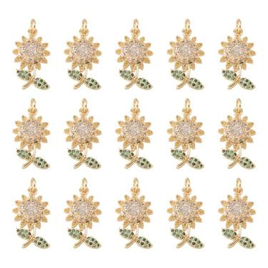 Imagem de Elecrelive 20 peças pingentes de girassol banhado a ouro 18 K pingentes de flores de zircônia cúbica para colar, pulseira, brincos, fabricação de joias