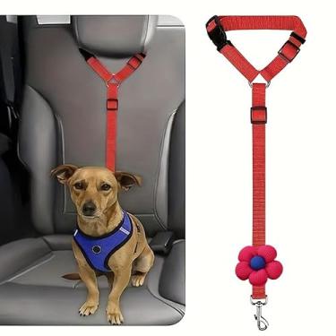 Imagem de Cinto de segurança para cães e gatos com alça de apoio de cabeça para carro ajustável em tecido de nylon acessórios para cães