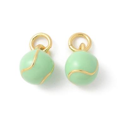 Imagem de KISSITTY 10 peças de pingentes de tênis de cor verde real banhado a ouro 18 K bolas redondas esmaltadas com anel de salto, pequenos pingentes esportivos para fazer joias, brincos, colares e pulseiras