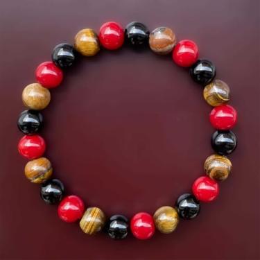 Imagem de Pulseira feminina elástica com contas jaspe vermelho ônix preto para joias de força interna, presente perfeito para confiança, One Size, Pedra, Sem Pedra Preciosa
