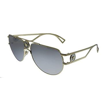 Imagem de Versace Óculos De Sol Aviador Ve 2225 12526G Em Metal Dourado Claro Com Lentes Espelhadas Prateadas