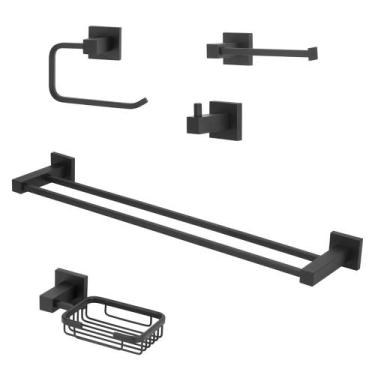 Imagem de Kit Acessórios Quadrado Banheiro Preto/Black Fosco 5 Peças - Modelar