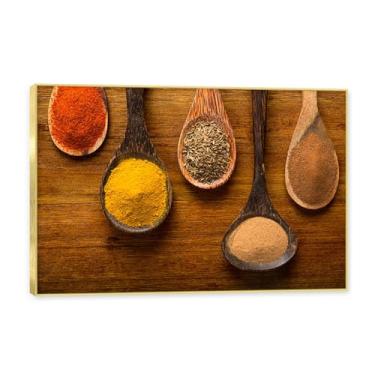 Imagem de NHLDZYH Moldura dourada. Arte de parede em tela de especiarias coloridas e colher de tempero | Decoração de cozinha vintage | Arte moderna para casa e sala de jantar. B17. 80 x 120 cm - 31,5 x 47,3