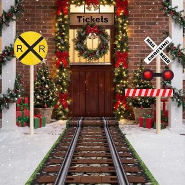 Imagem de TaoBary 6 peças de decorações de festa de trem 60 cm x 6 m trilho de trem corredor de trem e sem moldura suportada placa de passagem de trem para centro de mesa de Natal, aniversário, festa do oeste