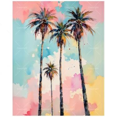 Imagem de Kit de pintura de palmeiras por números para adultos - Palmeiras tropicais DIY com pintura de céu colorido em tela, conjunto de tinta acrílica, adequado para iniciantes, arte para decoração de casa ou