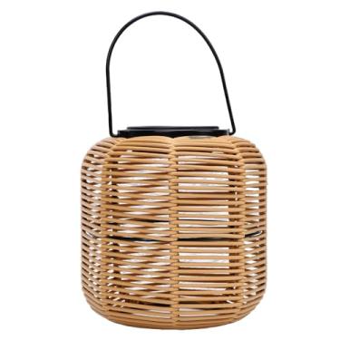 Imagem de Asixxsix Lanterna solar externa à prova d'água, luminária de vime plástico com luz quente, lâmpada solar para jardim, pátio, gramado, varanda, árvore, caminho e decoração interna.