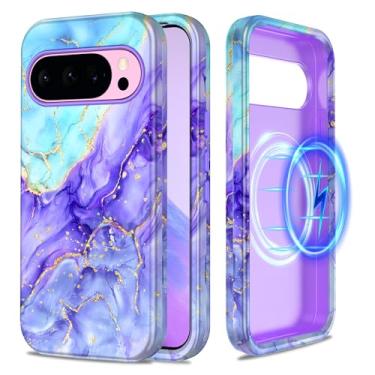Imagem de Casetego Capa para Google Pixel 9 Pro XL, compatível com MagSafe,[Teste de queda de grau militar] Proteção de corpo inteiro, fina, à prova de choque, robusta, mármore para meninas para Google Pixel 9