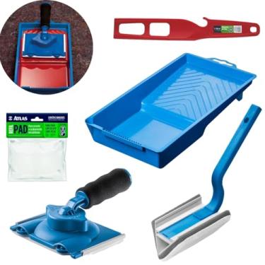 Imagem de Pad Pintura Acabamento Recorte Cantos em Parede + Refil + Pad 90° + Bandeja 250ml + Misturador Plástico