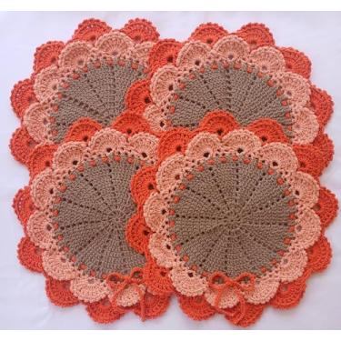 Imagem de Jogo Americano - Sousplat de Crochê (kit 4 peças) (Cru/Bege/Mesclado)