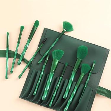 Imagem de Conjunto de pincéis de maquiagem com cabo de bambu verde, kit profissional de pincéis cosméticos para aplicação de rosto e olhos, ferramentas de maquiagem versáteis para base de blush e pincéis de