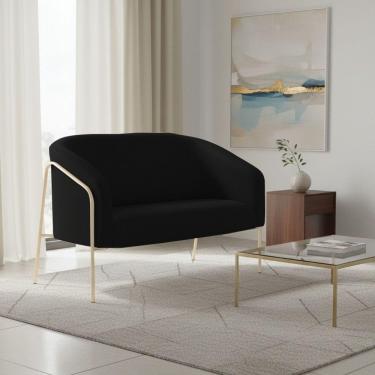 Imagem de Sofá 2 Lugares Namoradeira Stella Industrial Alta Champanhe Sintético Pu Preto D03 - D'rossi