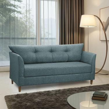 Imagem de Sofá 3 Lugares Living Para Sala Leblon 180cm Linho E03 - D'rossi Cor Azul