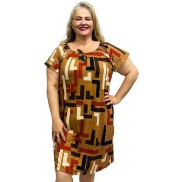 Imagem de Vestido Feminino Plus Size Ciganinha Estampado Manga Curta Midi - Coal