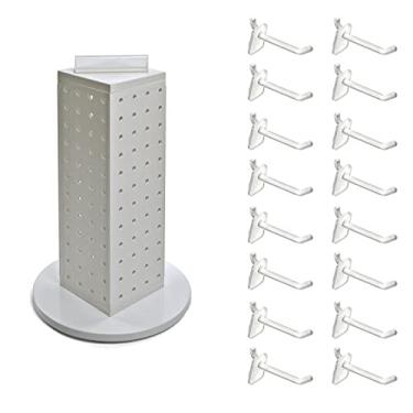 Imagem de Azar Displays 700220-WHT-2W16 Quatro lados 4L x 30,48 cm Kit Torre de Pegboard Giratória com Embalagem com 16 ganchos de travamento de 5 cm, Branco