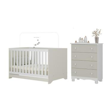 Imagem de Berço Americano 3 Em 1 Com Cômoda 4 Gavetas Dengo Multimóveis MP4690 Branco-off White