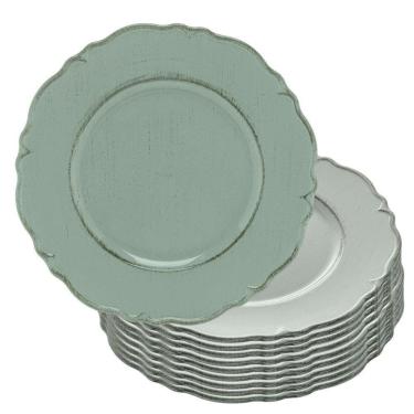 Imagem de Jogo 10 Sousplat Redondo Mesa De Chá Café Sobremesa Patinado Plástico Moon Verde 25cm Lyor
