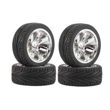 Imagem de LAFEINA 4 peças 1:10 RC pneus e rodas de plástico para escala 1/10 On Road Touring Racing Drift Car Traxxas HSP HPI Tamiya (prata)