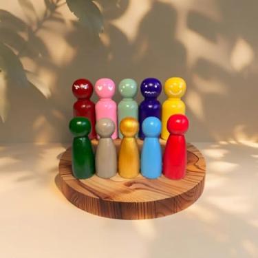 Imagem de Bonecos para Constelação Familiar: Kit de 10 Emoções - Bonecos de Madeira