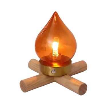 Imagem de Generic Abajur de mesa para fogueira, luminária de cabeceira, decoração original para festas, base de madeira, iluminação ambiente para quarto, dormitório,
