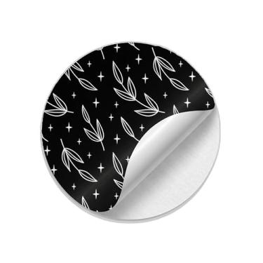 Imagem de Ladrilho Decorativo de Cerâmica Estampado com Folhas e Estrelas Preto