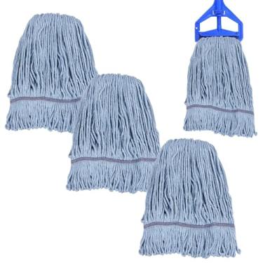 Imagem de Pacote com 3 cabeças de esfregão de substituição de cabeça de esfregão de algodão resistente comercial de substituição reutilizável para uso residencial industrial