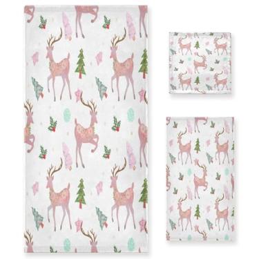 Imagem de Wassud Conjunto de 3 toalhas de banho com padrão de rena floral, toalhas super macias e absorventes para banheiro, toalhas de banho de secagem rápida, toalha de banho para academia, spa, hotel