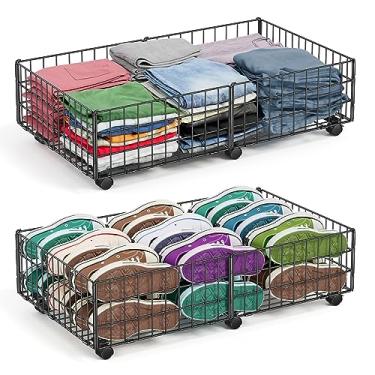 Imagem de Mr IRONSTONE Recipientes de armazenamento sob a cama com 6 rodas | Estrutura de metal resistente atualizada com capacidade para até 36 kg | Organizador de armazenamento embaixo da cama com rodinhas