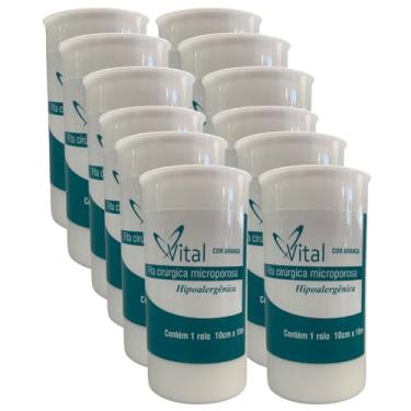 Imagem de Fita Microporosa Hipoalérgica Branca 10cm x 10m - Kit com 12 Unidades