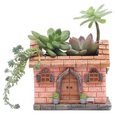 Imagem de Vaso de Jardim recipiente mesa em forma casa rural suculenta resina para interno decoração escritório doméstico