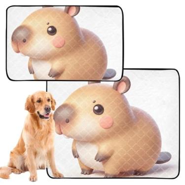 Imagem de Almofada de xixi reutilizável com desenho de capivara fofa, lavável, para animais de estimação, à prova d'água, tapete para gaiola de cachorro, absorventes fofos, pequenos, pacote com 3
