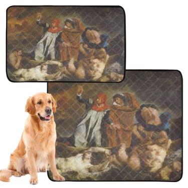Imagem de TSENQUE Eugène Delacroix Pintura Barque Dante Reutilizável Pee Pee Pad Lavável para Animais de Estimação Tapete Impermeável para Cachorros Absorvente Almofada de Parto, Médio + Grande, Conjunto de 2