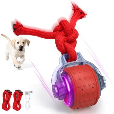 Imagem de FUGODIWI Brinquedos interativos para cães, bola interativa para cães com cauda de corda, brinquedo para mantê-los ocupados, bola de brinquedos de cachorro em movimento recarregável ativada por toque