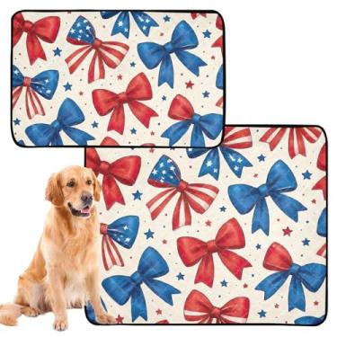 Imagem de Almofada para animais de estimação Red Blue America Bowknots Stars, reutilizável, lavável, tapete para cães, impermeável, antiderrapante, absorvente e almofadas de treinamento de filhotes, pequeno x