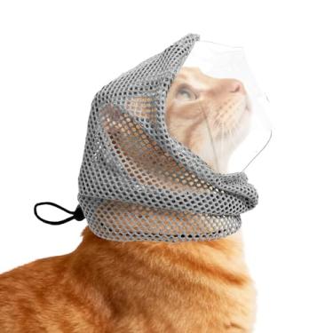Imagem de Fukaisu Focinheira de gato ajustável para cuidado, focinheira respirável para gatos com máscara antimordida transparente para aparar as unhas, banho e visitas ao veterinário (tamanho P)