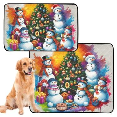 Imagem de Árvores de Natal coloridas, bonecos de neve, laváveis para cães, almofadas impermeáveis para cães, gatos, almofada reutilizável para animais de estimação, tapete absorvente, médio + grande, conjunto