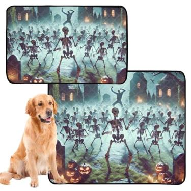 Imagem de Almofada reutilizável para xixi de esqueleto de Halloween para gatos, lavável à prova d'água, tapete de gaiola de cachorro fofo absorvente almofadas de treinamento para penico, pequeno x pacote com 3